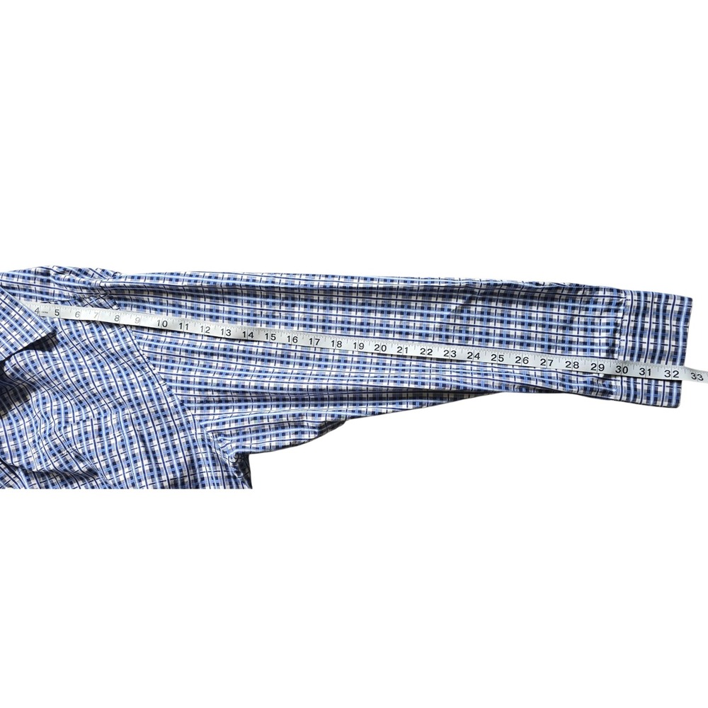Johnston & Murphy Tailored Fit Blue Plaid Long Sleeve Button Down Shirt XL - Picture 8 of 8